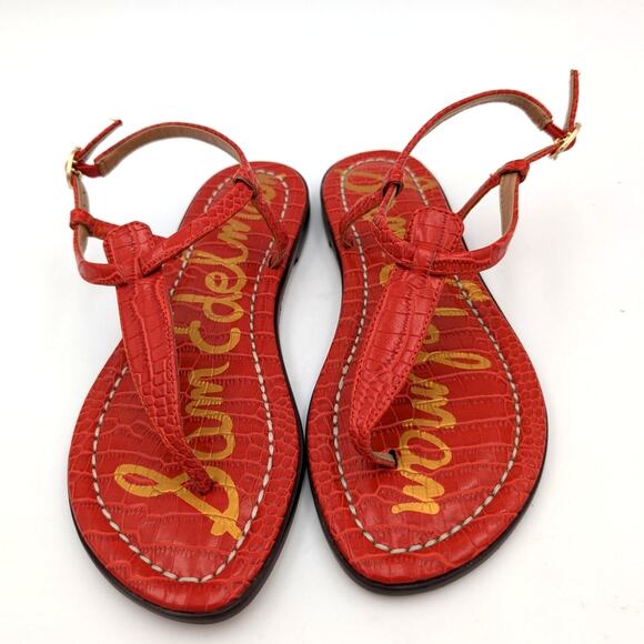 Sam Edelman Gigi Ankle T-Strap Gladiator Flat Sandal Women's Red Size US6 EU36 - Picture 2 of 6